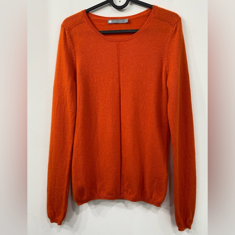 InCashmere Pure Baby Cashmere Long Sleeve CrewNeck Sweater in Pumpkin Blaze S